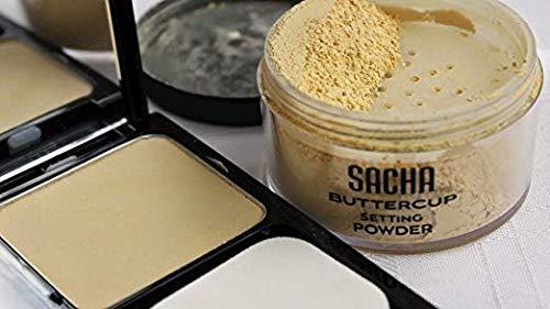 Sacha Buttercup Translucent Face Powder Compact - Oil Control & Shine-Free Pressed Powder for Medium to Dark Skin Tones (0.45 oz) | Perfect for Daily Makeup, Touch-Ups & Matte Finish All Day