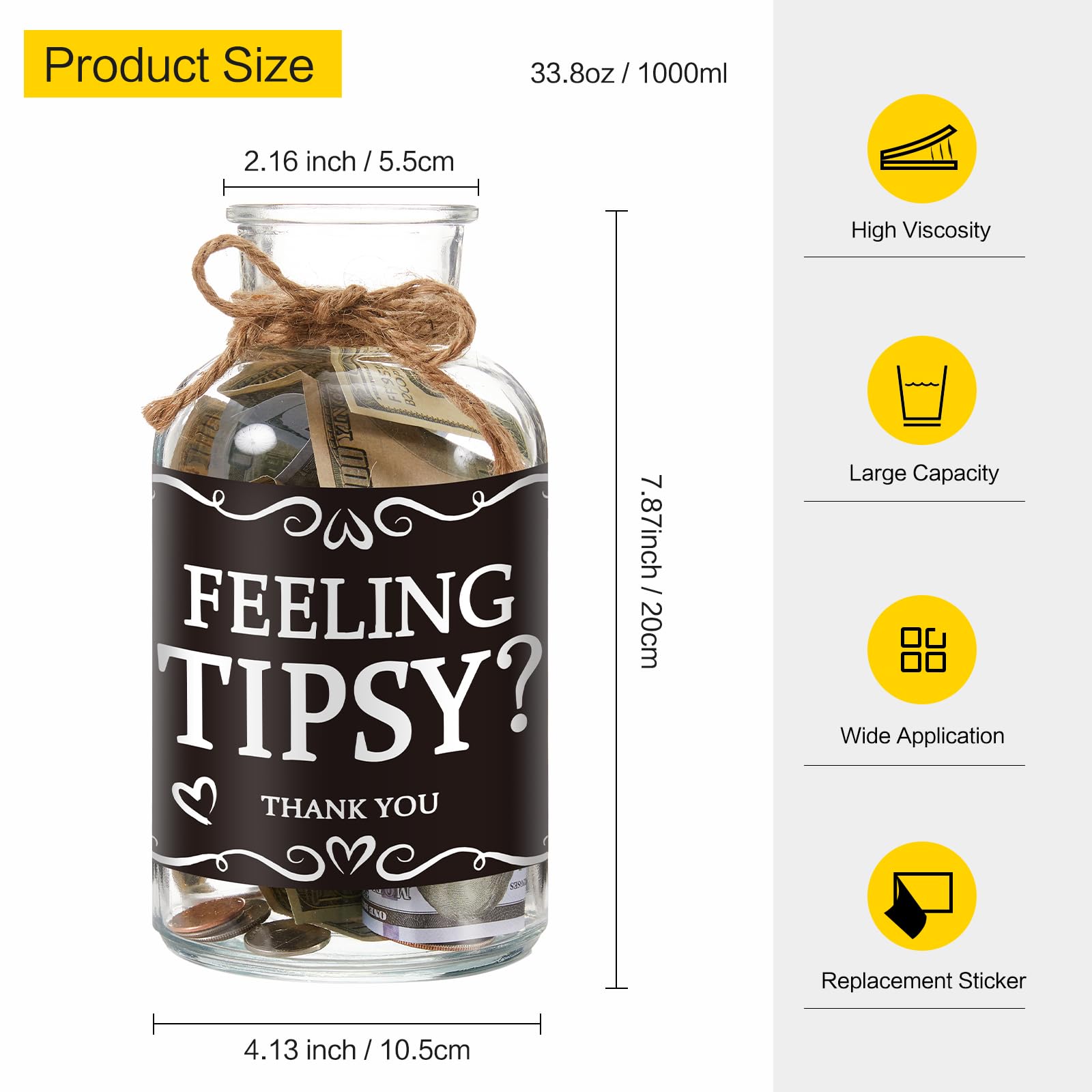 Glass Tip Jar for Money - Ideal for Bartenders, Bars, Restaurants & Musicians - Clear Tip Collection Box with Lid - Perfect for Countertop Tips, Events & Cash Gifts