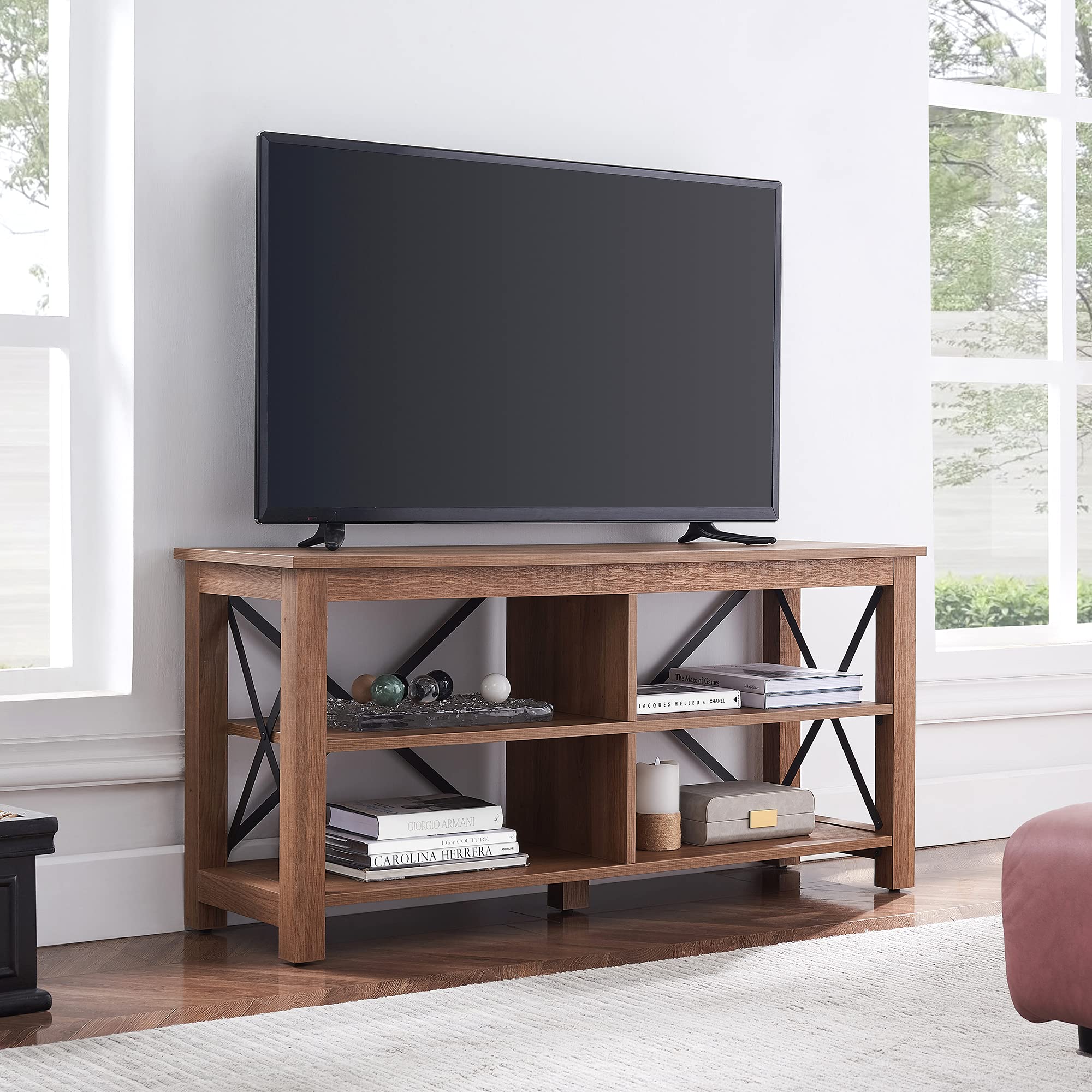 Sawyer 55 Inch TV Stand with Storage - Golden Oak Finish, Modern Rectangular Entertainment Center for Living Room, Bedroom & Home Theater