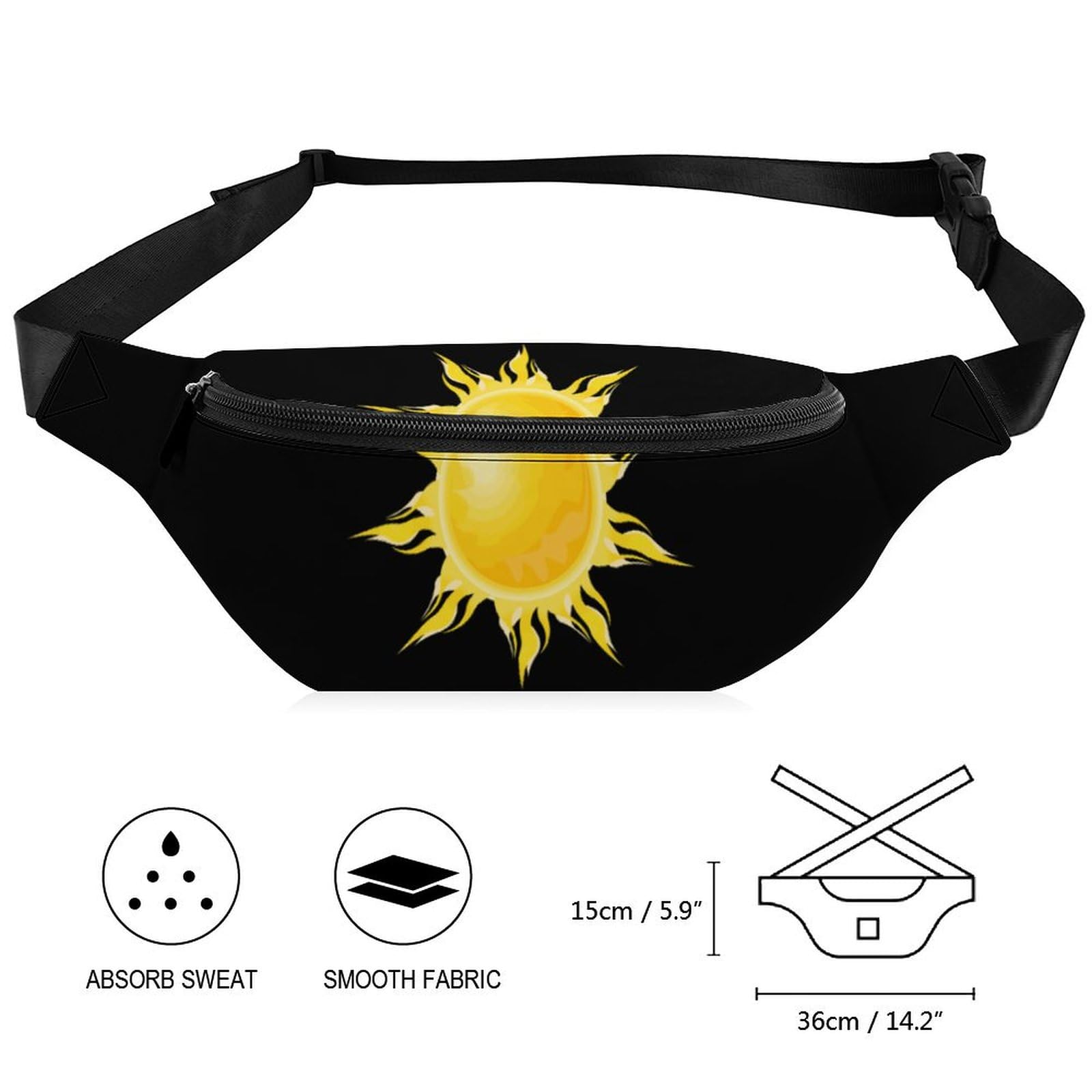 Cartoon Sun Waist Bag with Adjustable Strap - Crossbody Fanny Pack for Women & Men - Perfect for Running, Hiking, Travel & Outdoor Activities