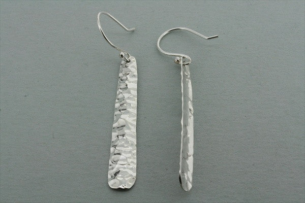 Stylish Narrow Convex Battered Drop Earrings in Sterling Silver - Perfect for Casual & Evening Wear