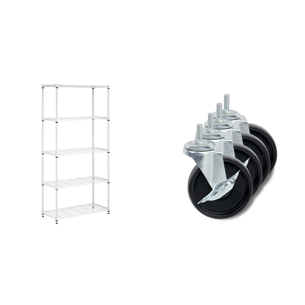 Honey-Can-Do 5-Tier Adjustable Shelf with Wheels - White for Home & Office Storage