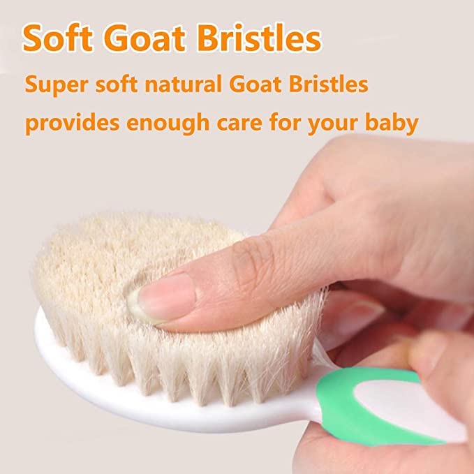 3-Piece Baby Hair Brush and Comb Set - Soft Goat Bristle Brush for Newborns & Toddlers, Cradle Cap Brush with Silicone Bath Brush & Plastic Comb - Gentle Hair Care for Infants, Kids (Perfect for Daily Grooming and Bath Time)