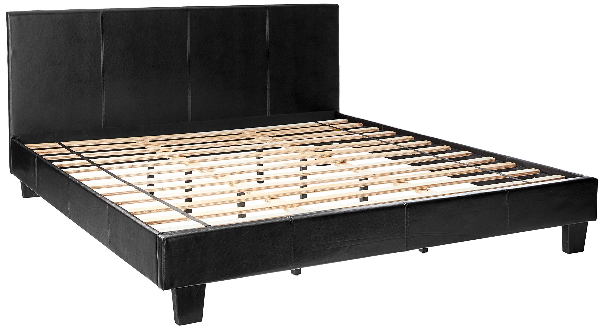Furniture of America Rhinox Leatherette Platform Bed Frame - Eastern King Size, Espresso Brown Faux Leather - Modern Bedroom Furniture for Master Suite or Guest Room