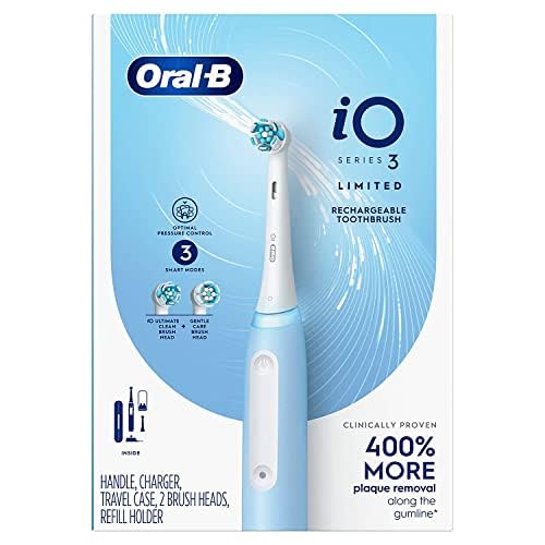 Oral-B iO Series 3 Electric Toothbrush - 2 Brush Heads, Rechargeable, Blue | Perfect for Daily Oral Care & Travel