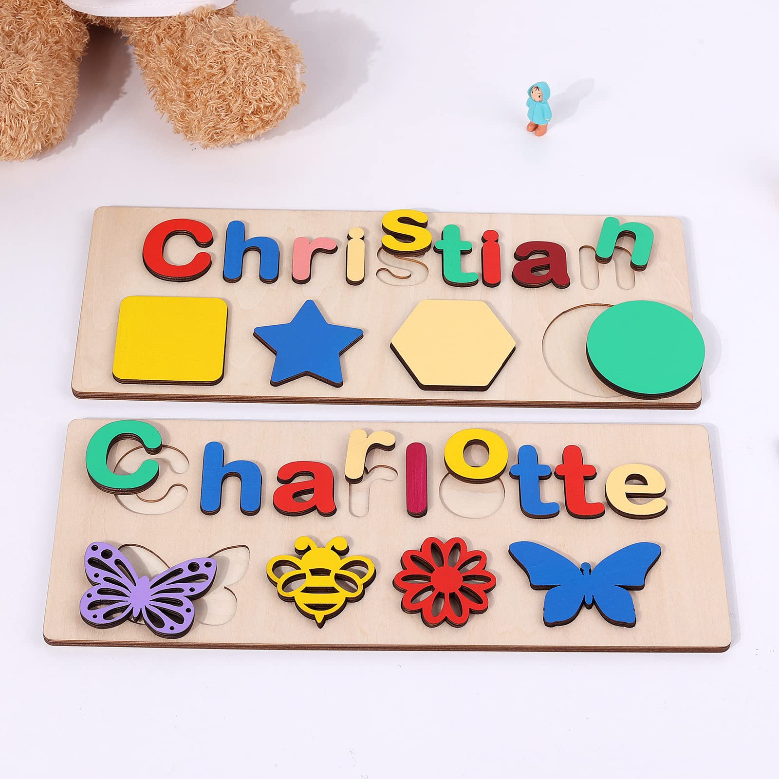 Personalized Wooden Name Puzzle with Butterfly - Custom Baby & Toddler Learning Toy for Kids Under 9 Letters - Educational Pegged Puzzle for Preschoolers - Perfect Easter, Christmas & Birthday Gift for Boys & Girls - Nursery Decor, Montessori Classroom, Baby Shower Present