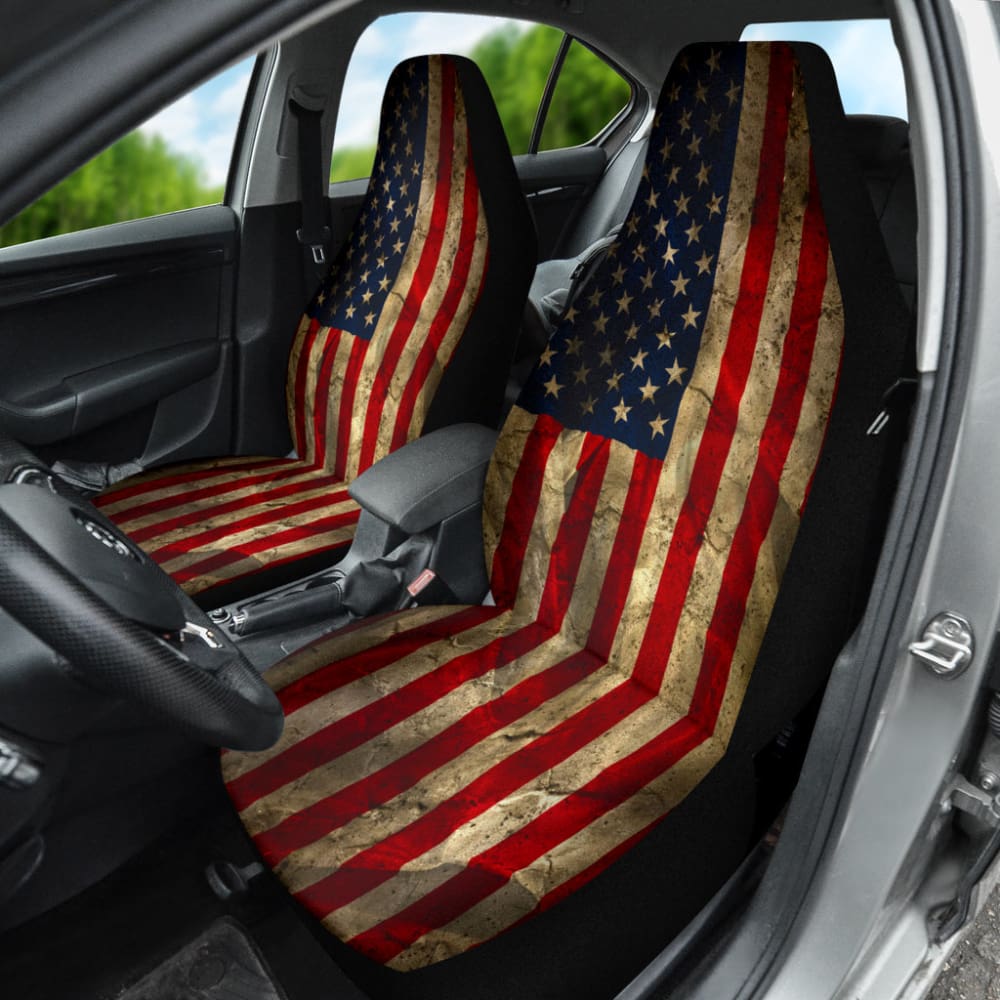 Vintage American Flag Car Seat Covers - Custom Fit for Cars & Trucks - Patriotic Auto Accessories for Road Trips & 4th of July Decor