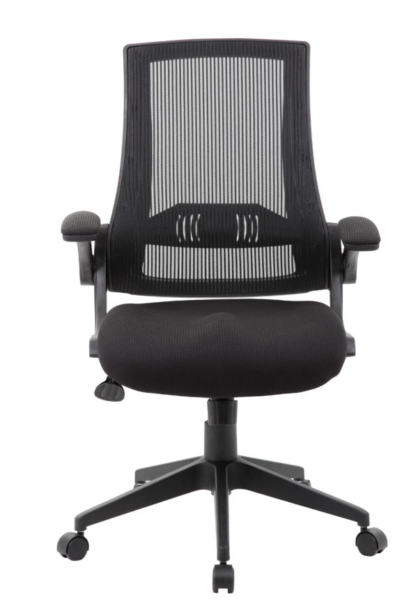 Boss Black Mesh Back Flip Arm Task Chair B6776 - Ergonomic Office Chair for Home & Workspace Comfort