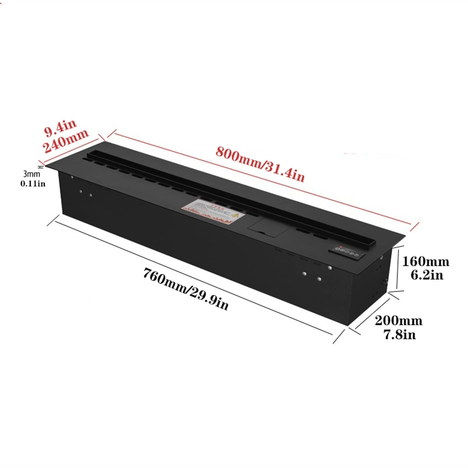 Decorative Electric Fireplace with 3D Simulated Flame - Adjustable LED Flame, Overheat Protection & Humidifier Function - Remote Control Indoor Fireplace Heater for Living Room, Bedroom & Office