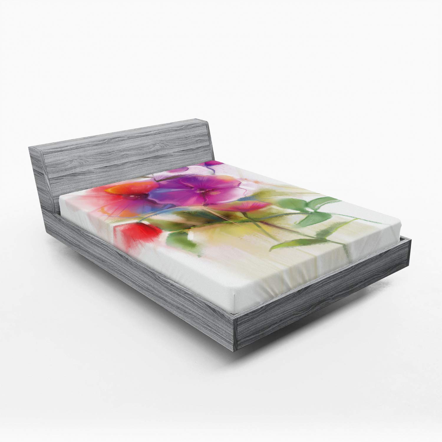 Ambesonne Floral Fitted Sheet - Blooming Orchid Spring Bouquet Design, Deep Pocket Queen Size Bed Sheet with All-Around Elastic, Multicolor Wedding & Romantic Home Decor for Master Bedroom, Guest Room, or Vacation Home