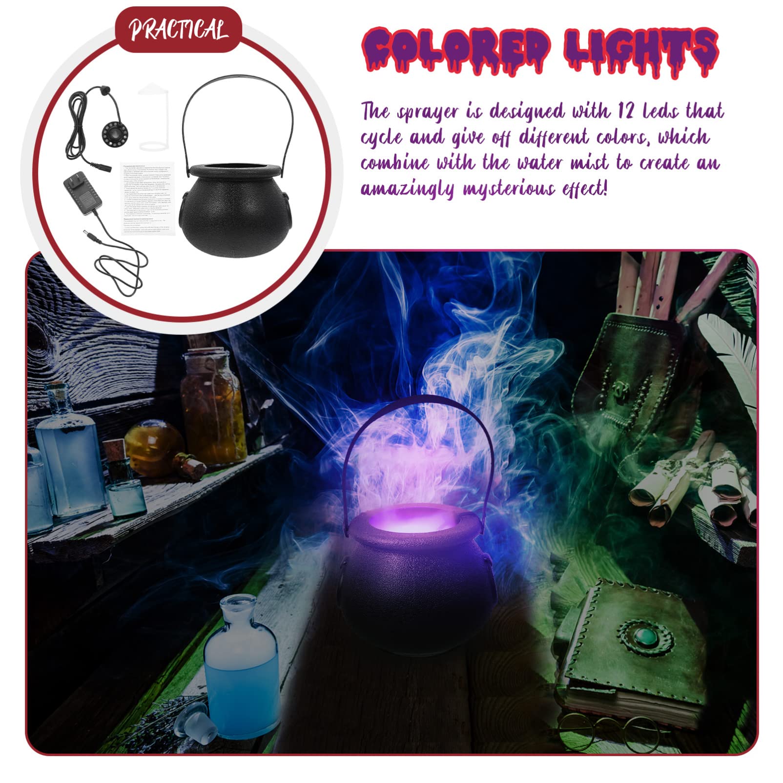 Halloween LED Witch Kettle Fog Maker with Atomized Ambient Light - Spooky Decor for Halloween Party, Haunted House & Themed Events