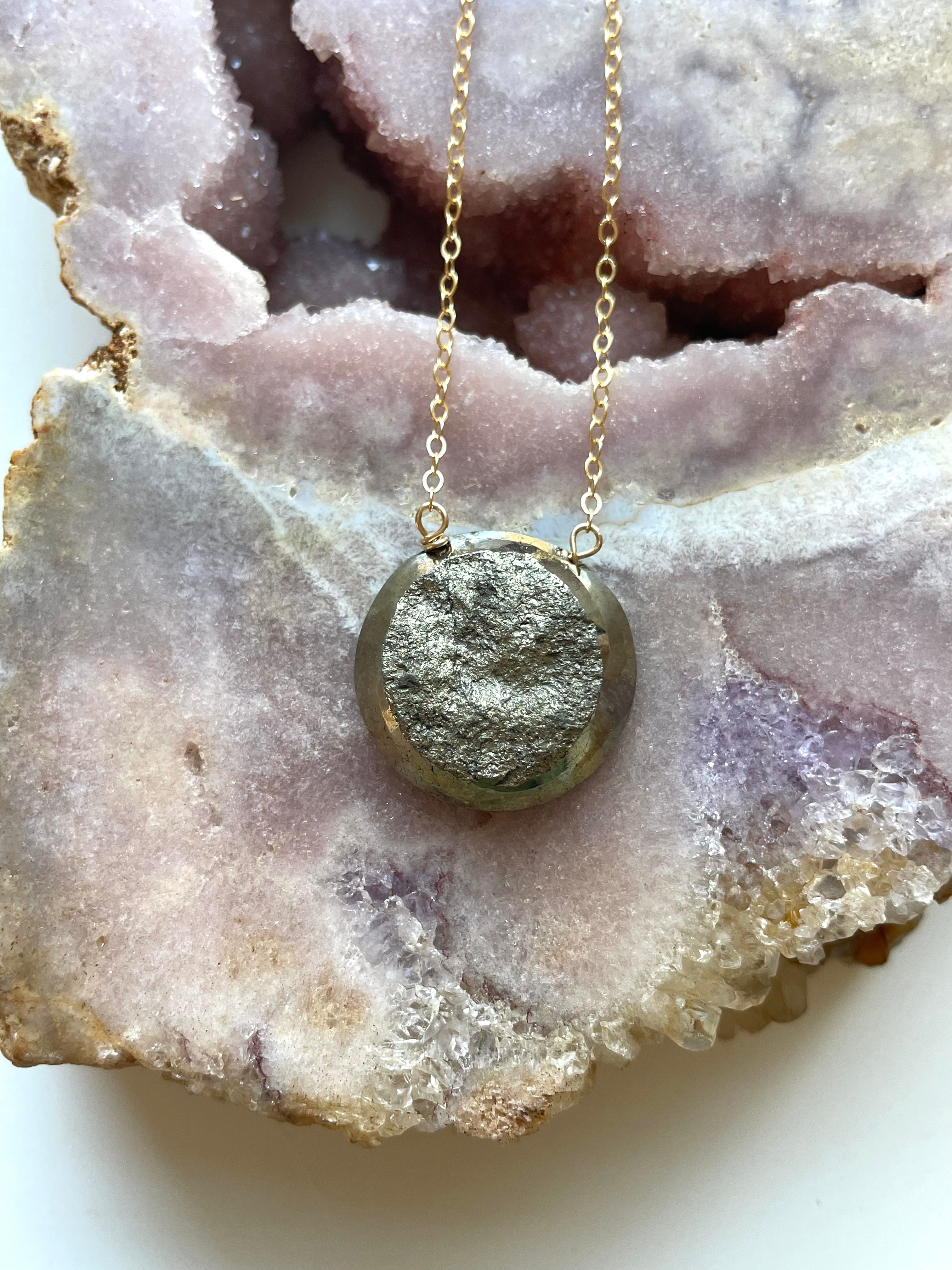 Pyrite Pendant Necklace - 14K Gold Filled Chain - Healing Crystal Jewelry for Women - Perfect for Everyday Wear & Spiritual Protection