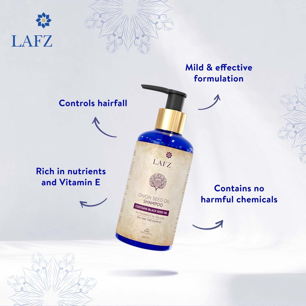 Lafz Onion & Black Seed Hair Shampoo - 200ml for Hair Growth & Scalp Care - Perfect for Dry, Damaged Hair & Dandruff Treatment