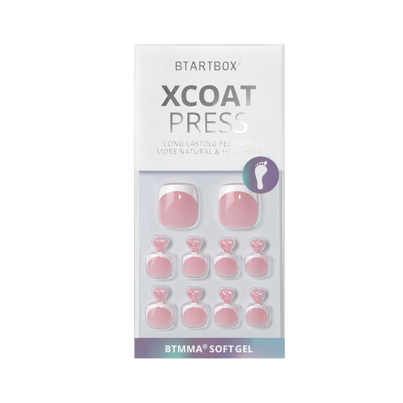 BTArtbox Short White French Tips Press On Toenails for Women - Square Fake Toenails with Glue, 16 Sizes & 32 Toenails Kit, Lightweight & Durable - Perfect for Pedicures, Parties, Vacations & Everyday Wear