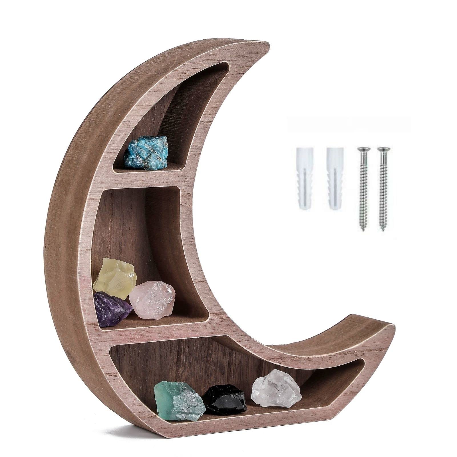 Floating Moon Shelf & Tabletop Display - Crescent Moon Wall Decor for Crystals, Moon Phase Hanging Holder, Boho Shelf Decor for Bedroom, Living Room, Rustic Farmhouse - Perfect for Home Decor, Crystal Display & Halloween Decorations