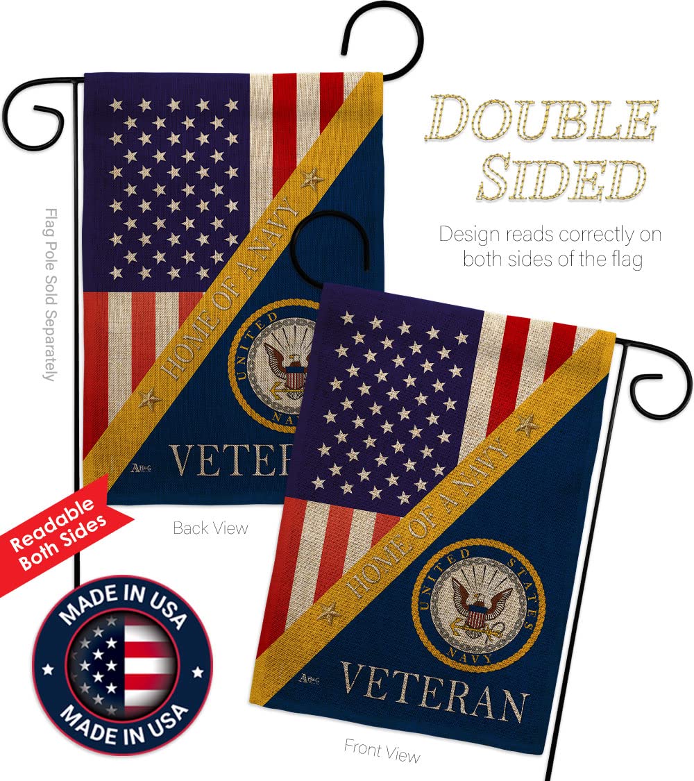 US Navy Burlap Garden Flag Set with Stand - Military Veteran Yard Decor for Patriotic Homes