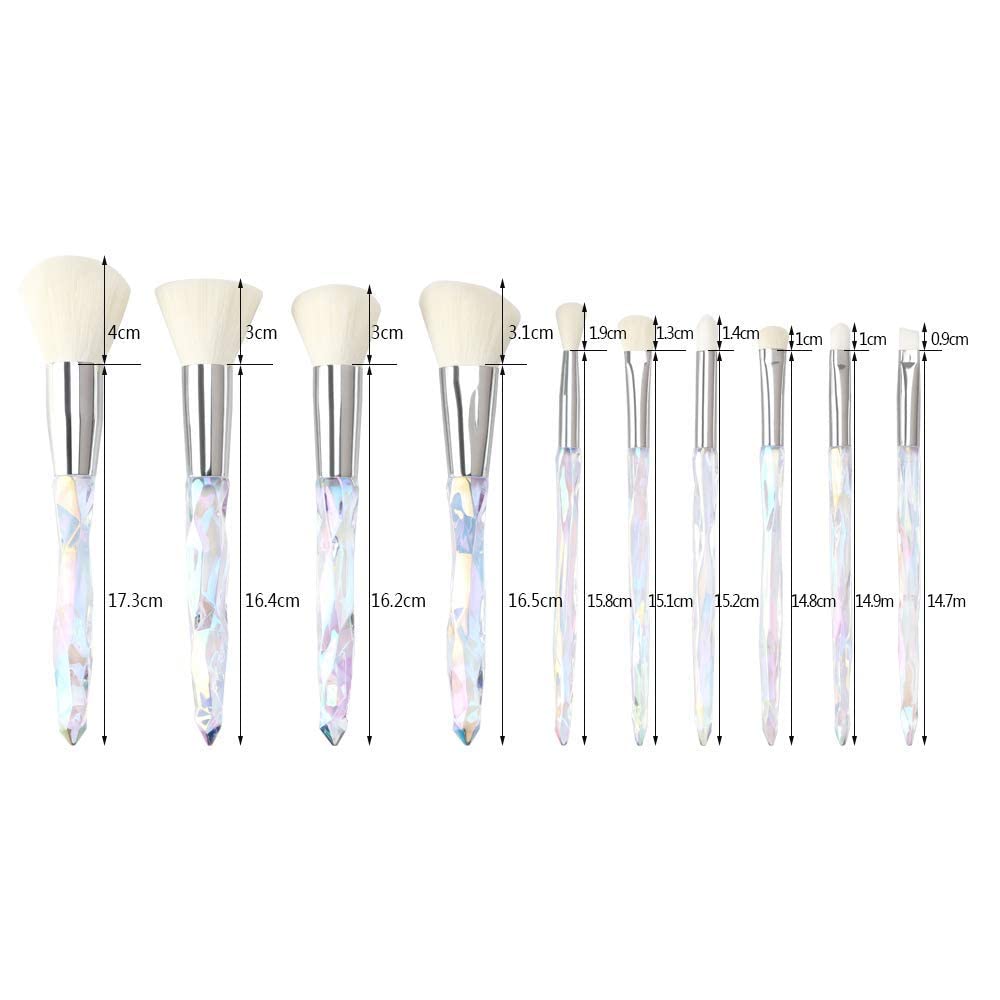 Premium Crystal Handle Makeup Brush Set - Kabuki Powder, Foundation, Concealer, Eyeshadow, Eyeliner & Eyebrow Brushes with Transparent White Handle for Professional Makeup Application & Travel Beauty Kit