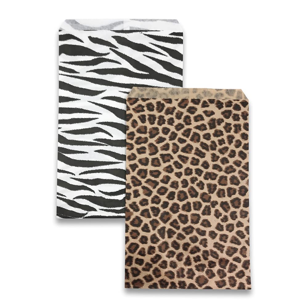 100-Pack 5x7 Inch Zebra Leopard Print Gift Bags - Premium Shopping Tote Bags for Retail, Parties & Events | Eco-Friendly Paper Bags for Boutique, Wedding Favors & Birthday Gifts