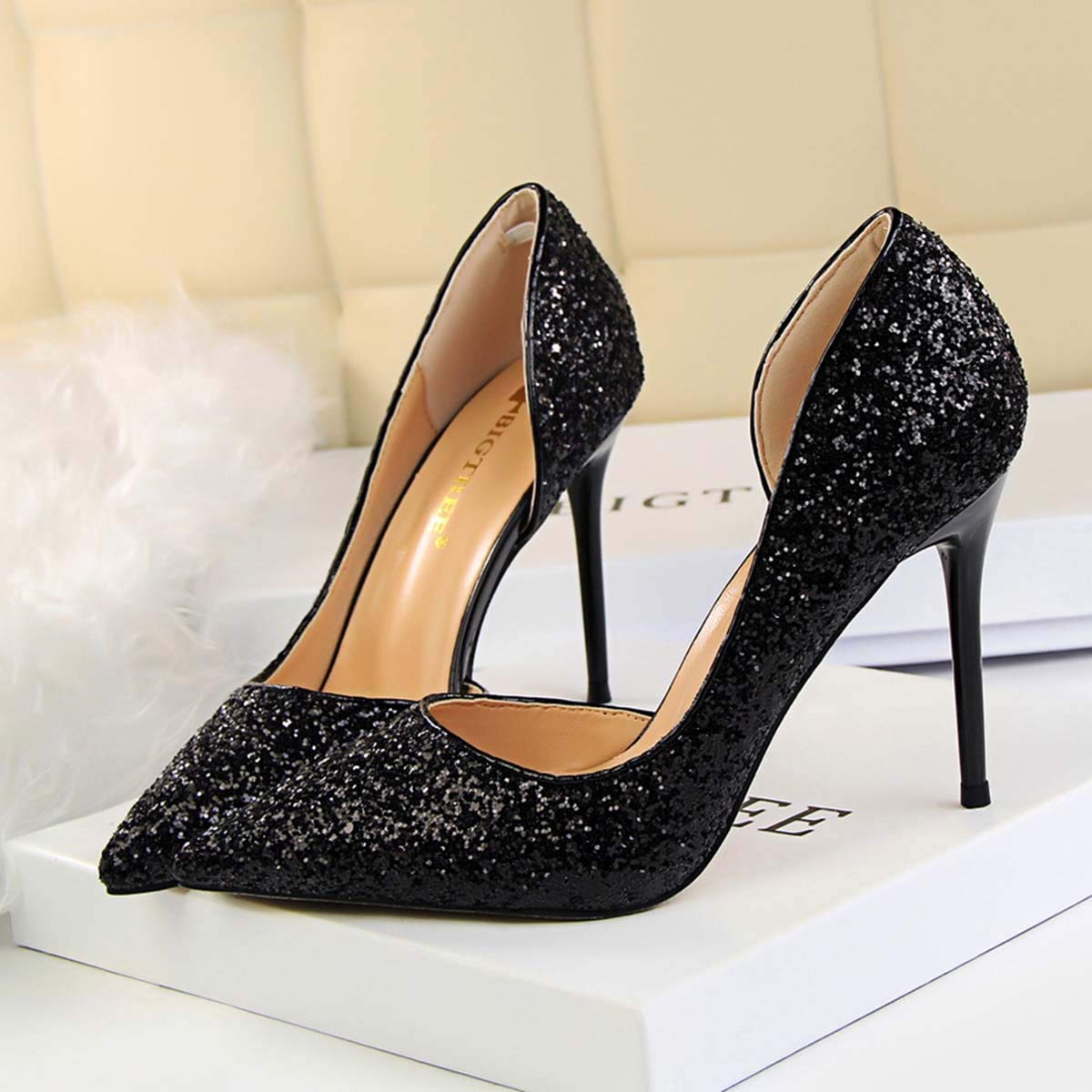 JOEupin Women's Stiletto High Heel Pumps - Sexy Pointed Toe Dress Shoes for Weddings, Parties & Office Wear - Comfortable Semi-Open Toe Women's Heels