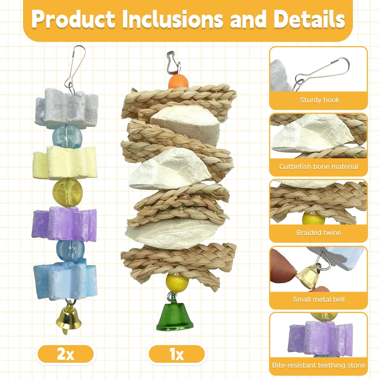 2 PCS Bird Chew Toys for Parrots, Conures, Cockatiels & Budgies - Mineral Lava Blocks & Cuttlebone Beak Stone for Beak Trimming & Play - Perfect for African Gray, Parakeets & Small Birds - Cage Accessories for Mental Stimulation & Healthy Beak Care