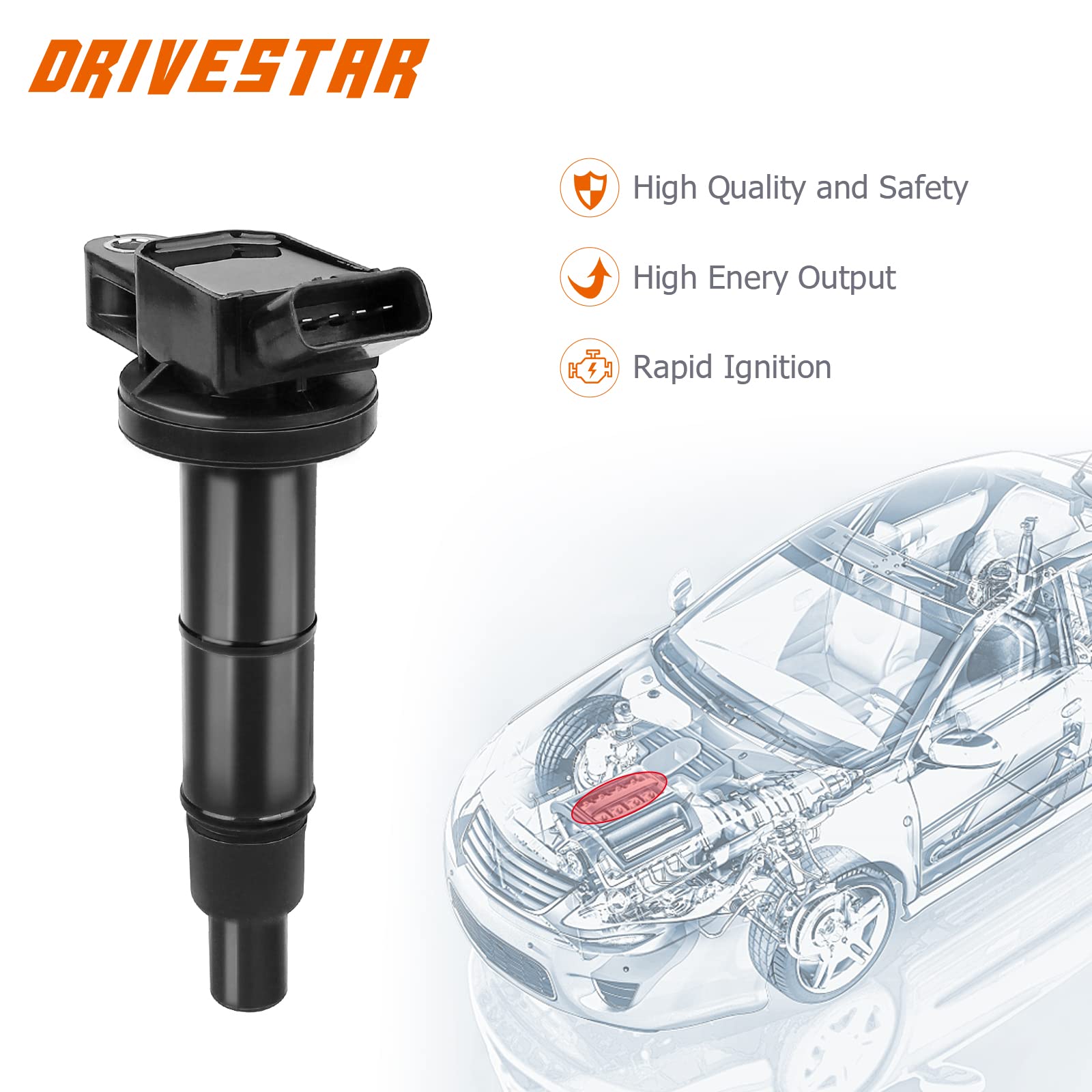 DRIVESTAR 4PCS UF333 C1330 Ignition Coil Pack Compatible with 2001-2007 Toyota Highlander, 2002-2010 Camry, 2008-2010 Corolla, 2005-2010 Scion tC 2.4L - Perfect for Engine Performance & Smooth Driving