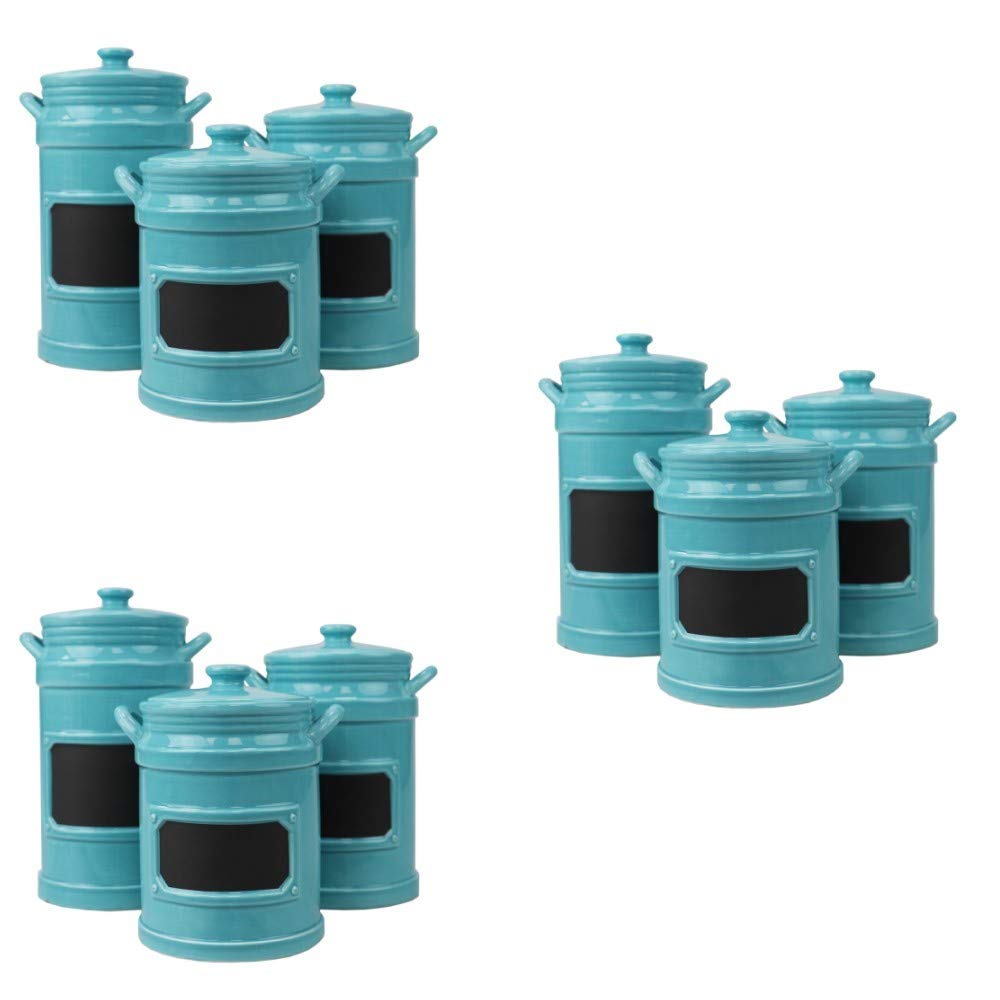 Home Basics 3-Piece Ceramic Canisters Set with Chalkboard Labels - Turquoise Kitchen Storage Containers for Flour, Sugar & Coffee | Airtight Food Canisters for Pantry Organization & Countertop Decor