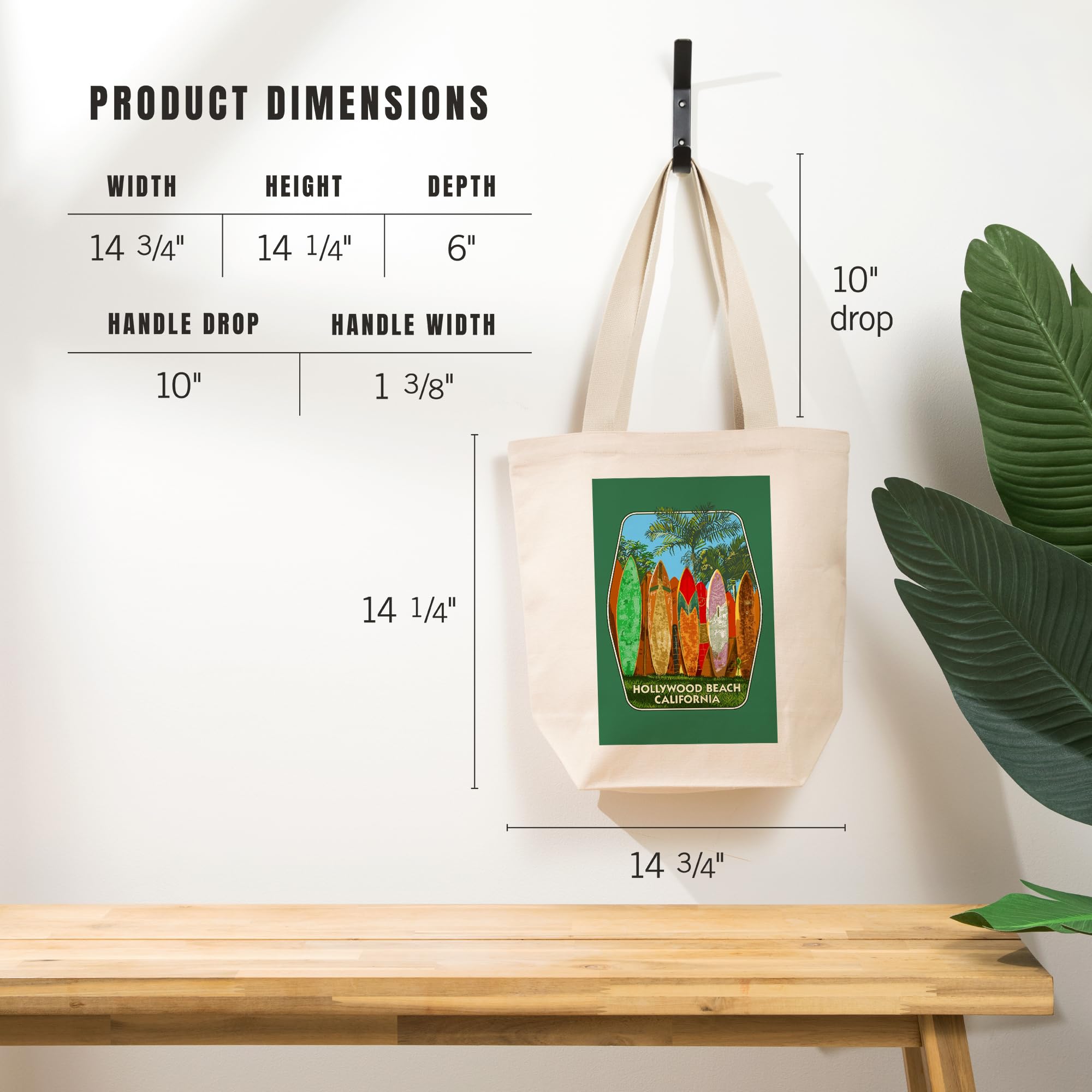 Lantern Press Hollywood Beach California Surfboard Fence - 100% Cotton Canvas Reusable Tote Bag for Shopping, Beach Trips & Eco-Friendly Lifestyle