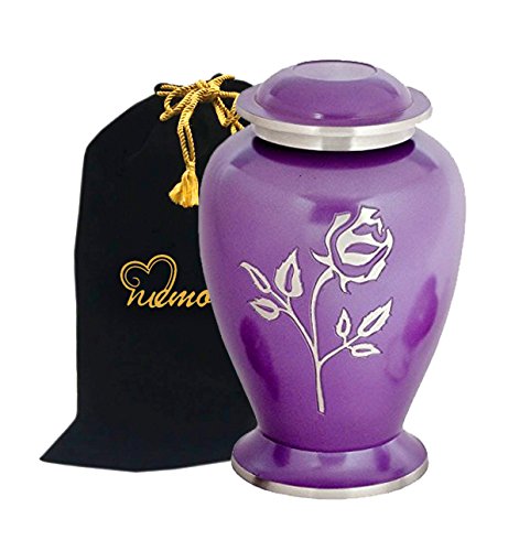 Handcrafted Purple Pearl Rose Brass Cremation Urn for Human Ashes - Engraved Adult Funeral Urn - Affordable Large Urn for Ashes Keepsake - Perfect for Memorial Services & Home Display