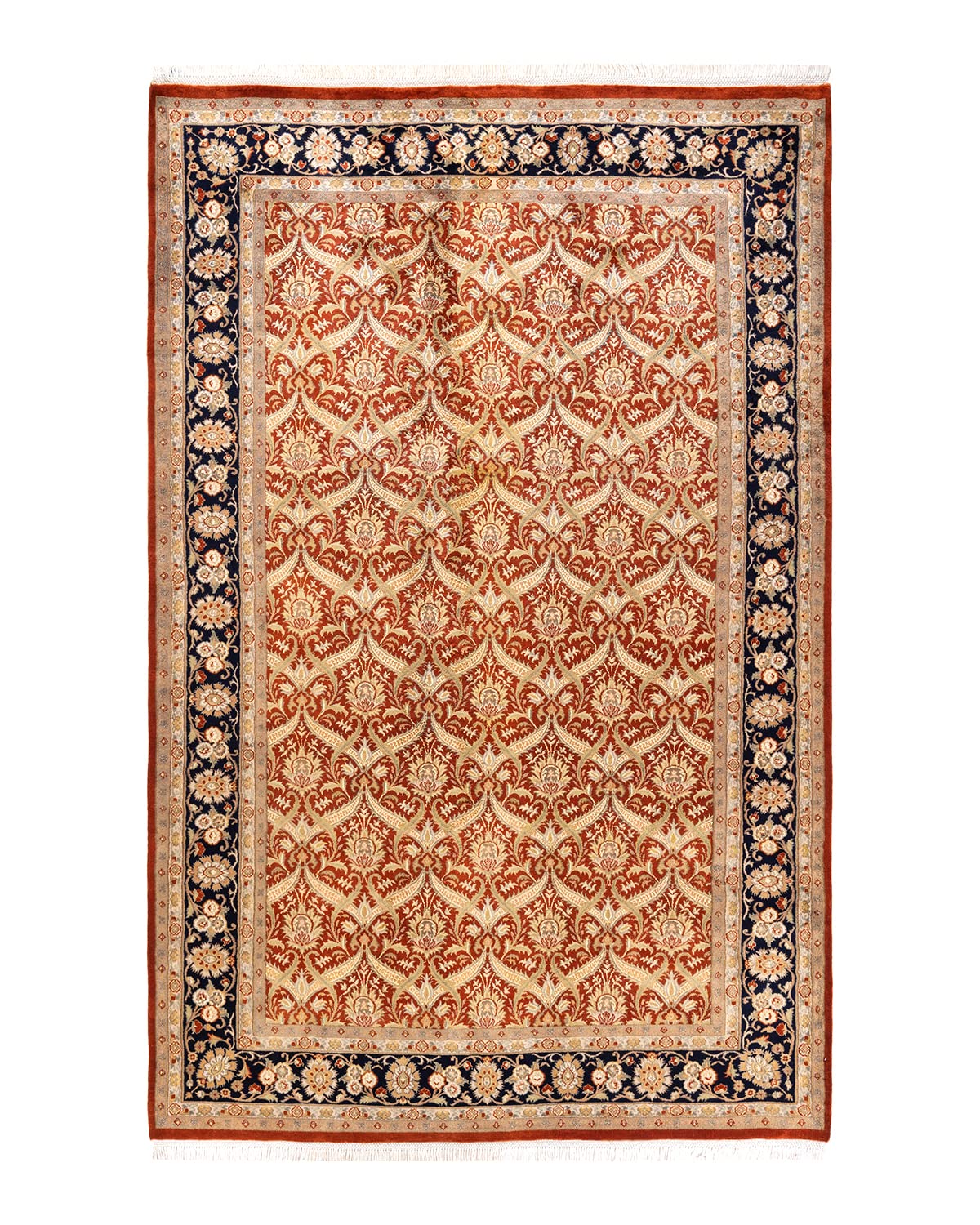 Handmade Wool Oriental Mogul Orange 6x9 Area Rug - Traditional Hand-Knotted Design for Living Room, Bedroom & Dining Room Decor