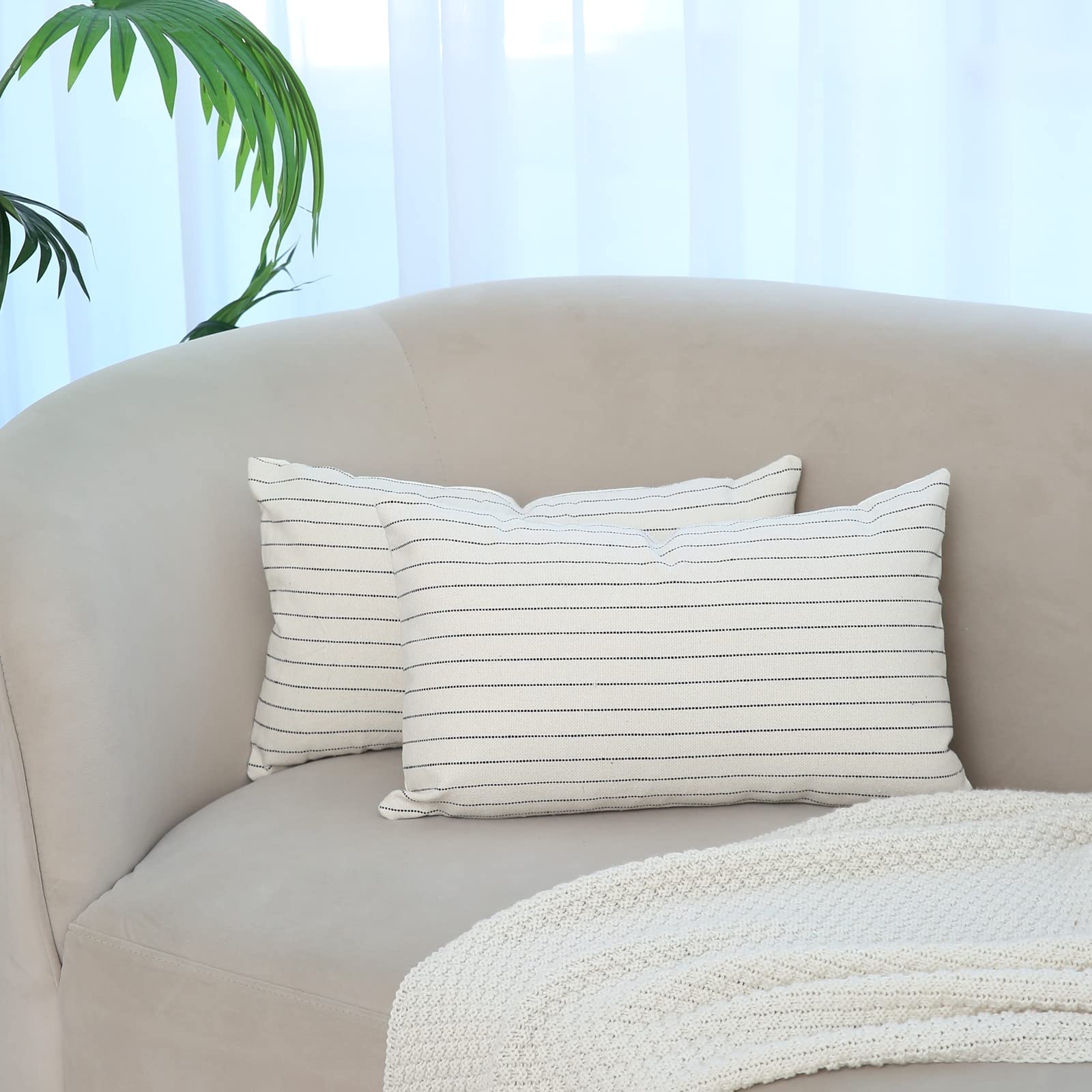 12x20 Inch Cozy Lumbar Pillow Covers Set of 2 - Natural Stripe Throw Pillow Covers for Sofa, Couch, Chair & Bed | Minimalist Home Decor (Navy Blue) - Perfect for Living Room, Bedroom & Office Comfort
