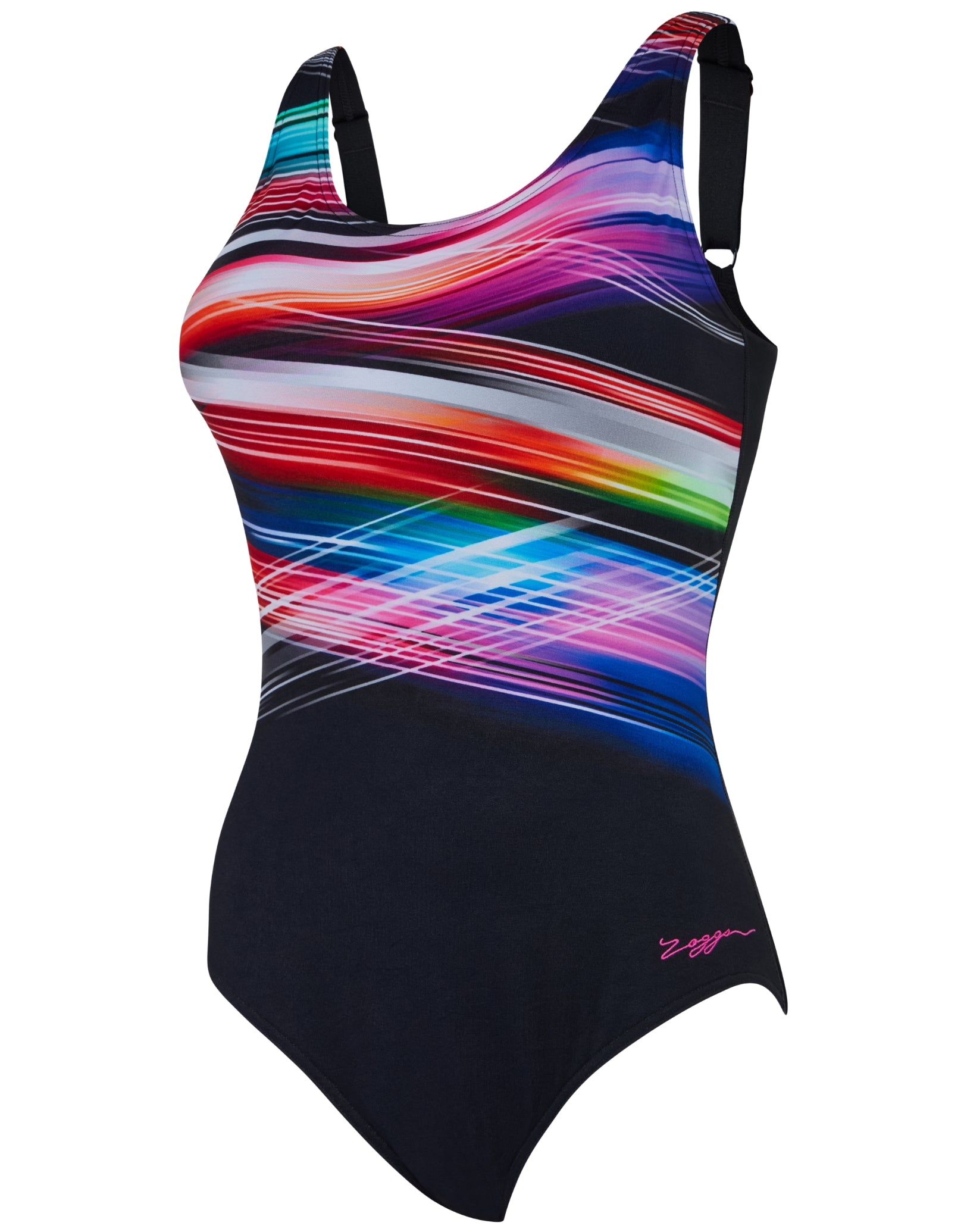 Prism Geo Adjustable Scoopback One Piece Swimsuit for Women - Black & Multicolor | High Waisted Bathing Suit for Beach, Pool & Summer Vacations