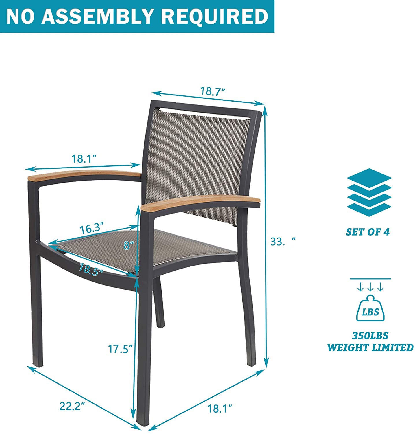 TRY & DO 4-Piece Patio Dining Chairs Set - Stackable Outdoor Chairs with Textilene Mesh & Aluminum Frame - Perfect for Garden, Balcony, Lawn, Deck & Indoor Use - Comfortable Armrest Dining Furniture for Backyard BBQs & Outdoor Entertaining