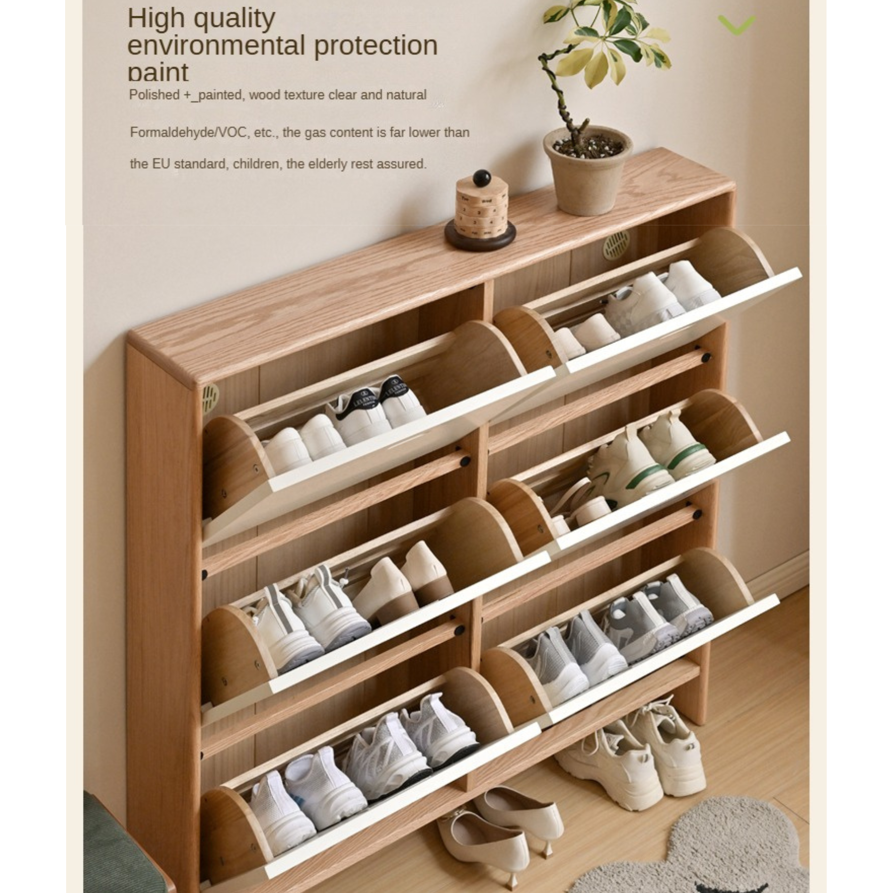 Birch Solid Wood Ultra Thin Shoe Cabinet - Space Saving Entryway Storage Organizer for Shoes, Boots & Accessories | Perfect for Small Apartments, Hallways & Closets