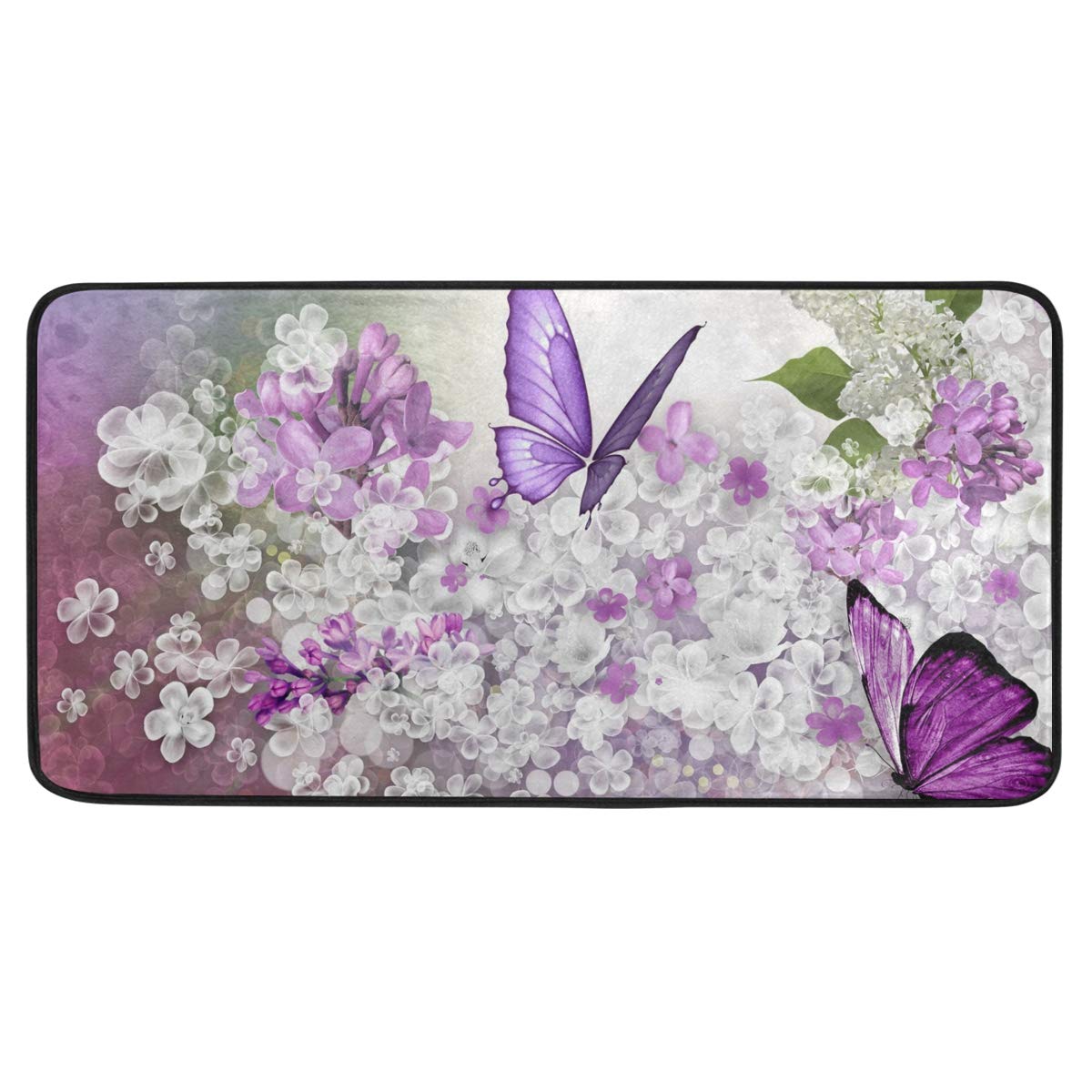 Non-Slip Purple Butterfly Flower Kitchen Rug - Soft Washable Bath Mat & Runner for Home Decor, 39x20 Inches - Perfect for Kitchens, Bathrooms, Entryways & High-Traffic Areas