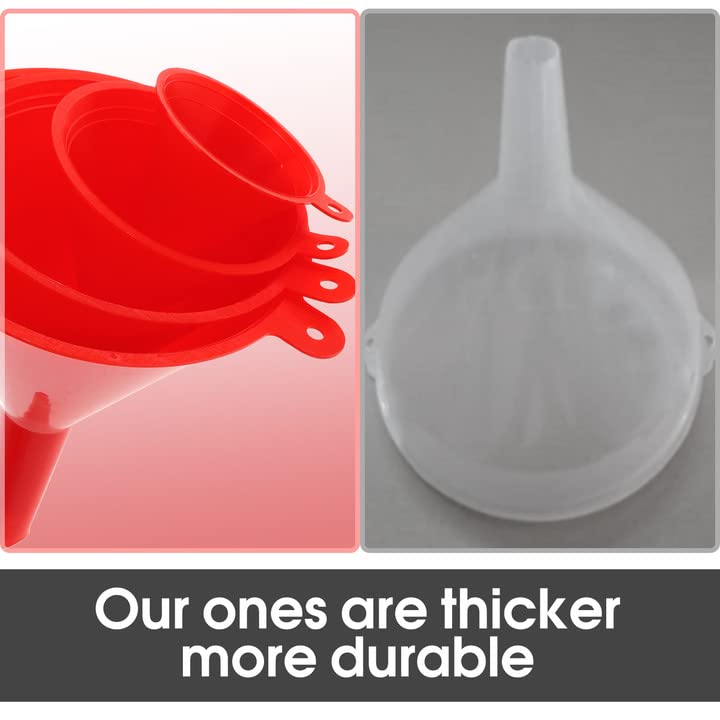 Oil Funnel Set - 4-Piece Plastic Funnel Kit for Car Oil Change, Kitchen Cooking & DIY Projects - Small, Medium & Large Sizes for Filling Bottles, Jars & Containers - Perfect for Automotive, Home & Workshop Use