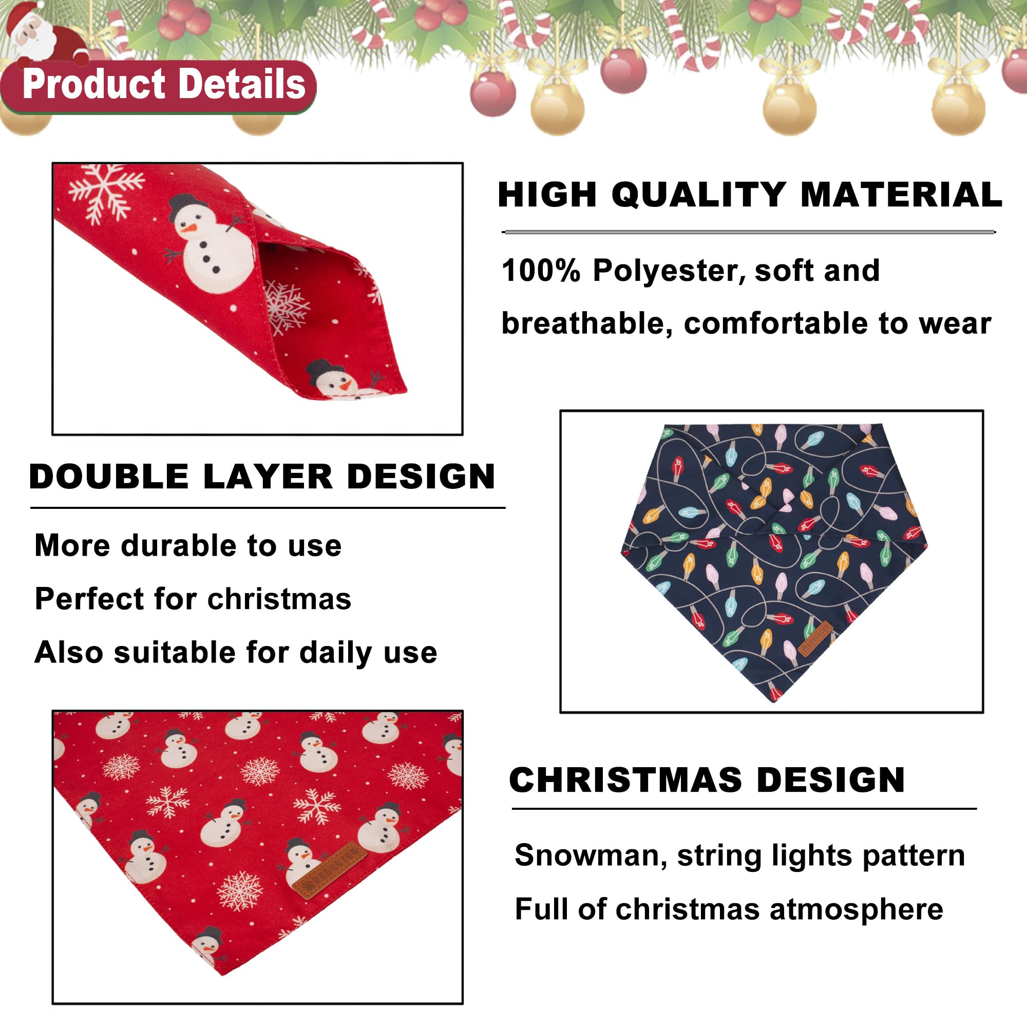 ADOGGYGO Christmas Dog Bandana - Snowman Xmas Pet Scarf for Medium & Large Dogs | Premium Durable Fabric Holiday Pet Accessory | Perfect for Christmas Photos, Parties & Festive Gatherings
