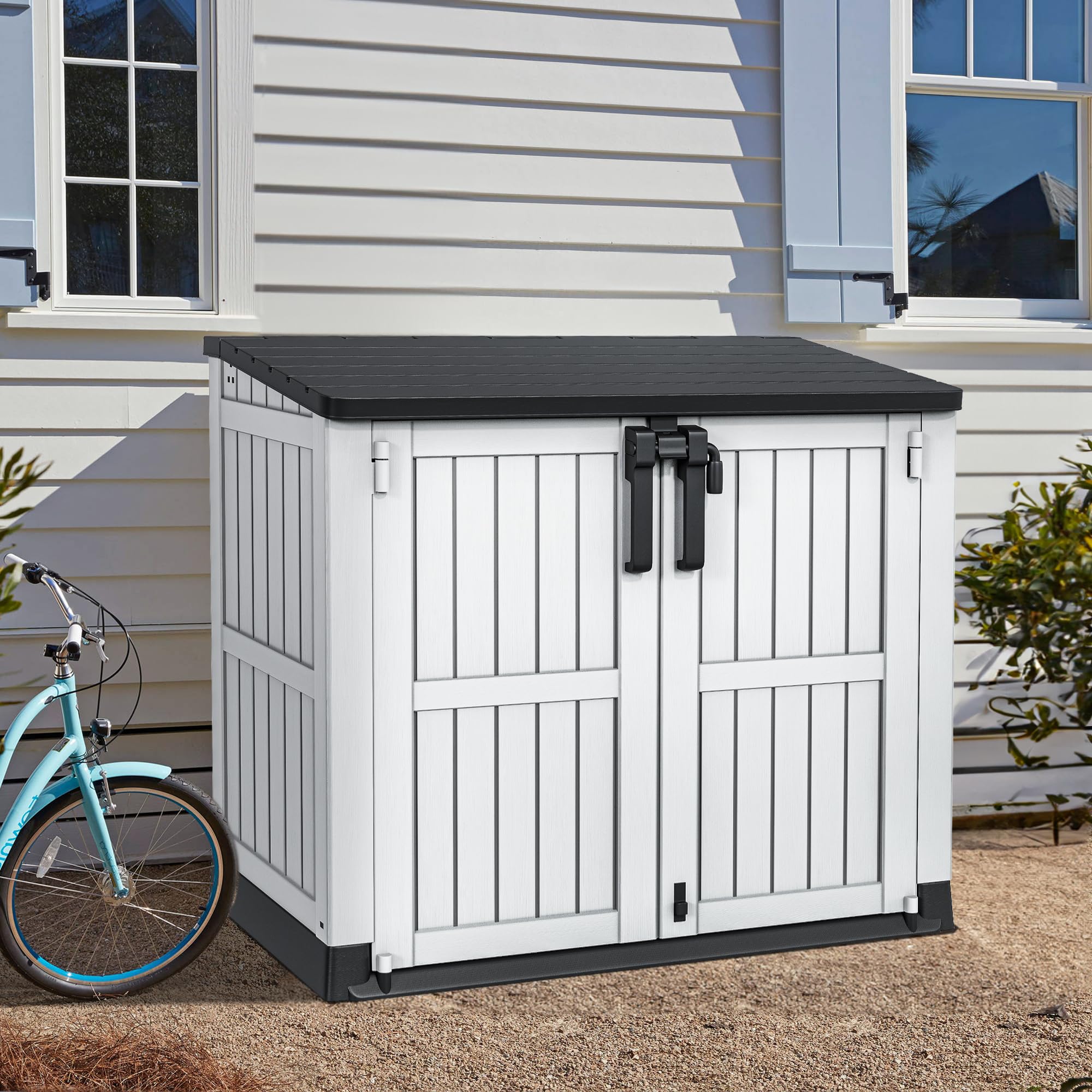 YITAHOME 36 cu ft Resin Outdoor Storage Shed - Weatherproof Horizontal Tool Shed with Lockable Doors & Ventilation - Perfect for Garden Tools, Trash Cans & Backyard Organization (Light Gray) | Ideal for Patio, Garage & Lawn Equipment Storage