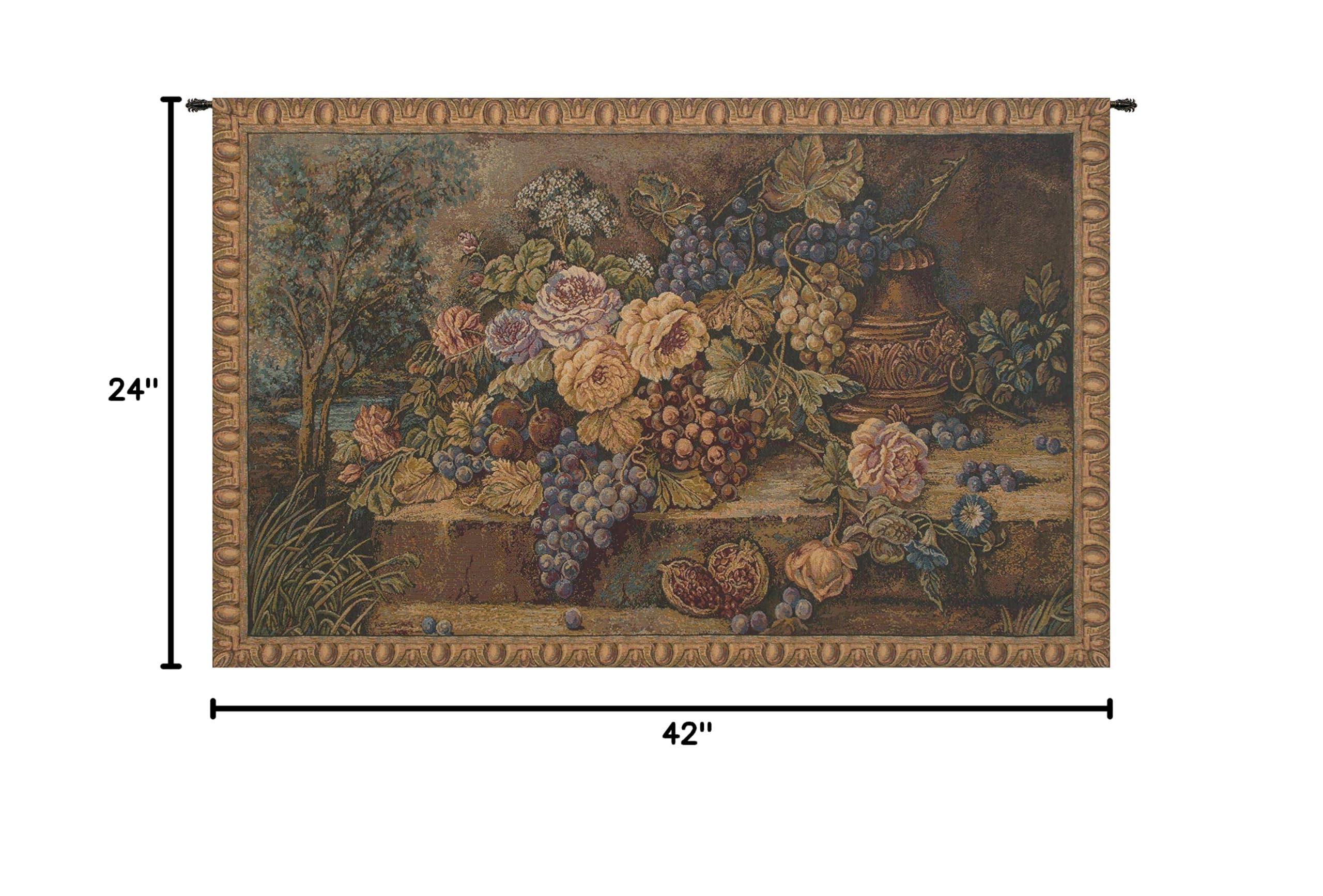 Charlotte Home Furnishings Italian Grape Bouquet Tapestry Wall Hanging - 26x40 Inch Viscose Cotton Polyester Blend Woven Wall Art for Living Room, Bedroom & Dining Room Decor