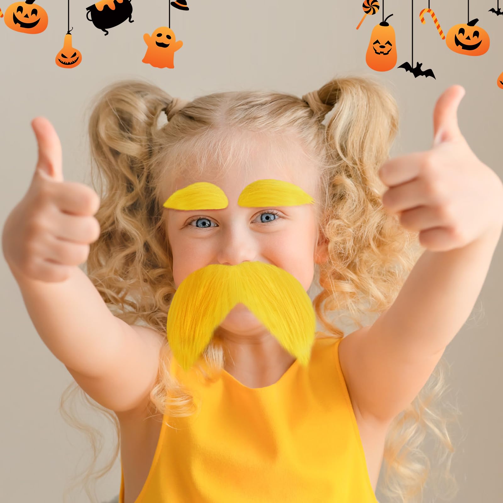 Self-Adhesive Fake Mustache and Eyebrows for Adults - Yellow Novelty Beard for Halloween Costumes, Cosplay, Parties & Dress Up - Funny Costume Accessories for Men and Women - Perfect for Halloween, Themed Parties, Comedy Shows and Pranks