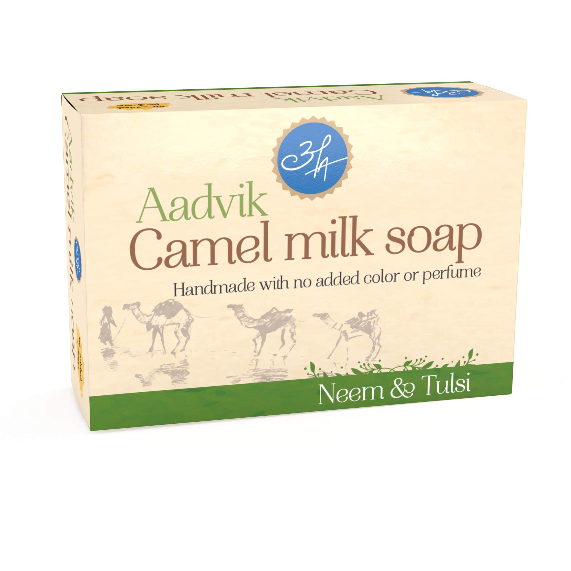 Aadvik Natural Camel Milk Soap with Neem & Tulsi - 100g | Moisturizing & Antibacterial | Perfect for Dry Skin & Acne-Prone Skin Care