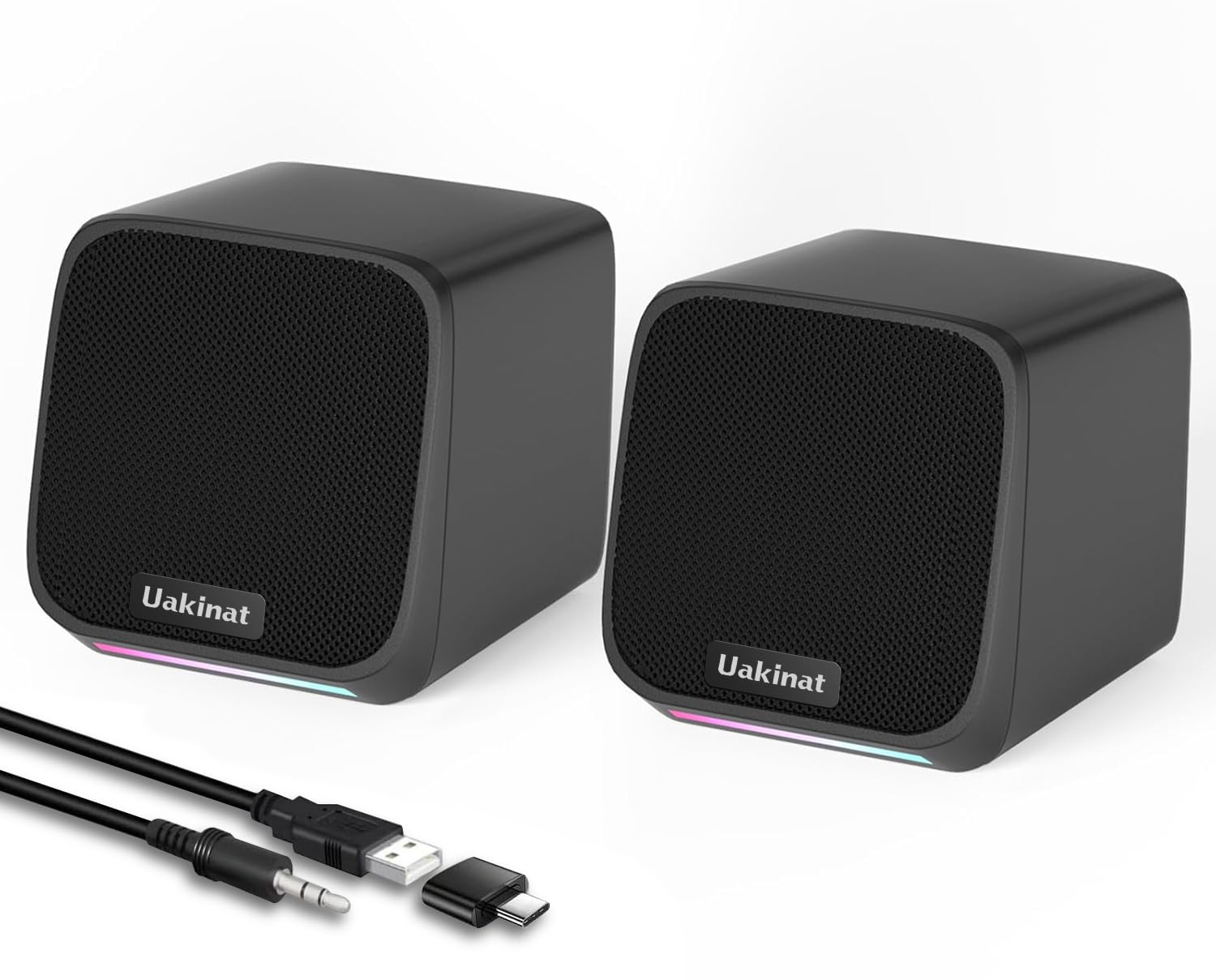 USB Powered Small Computer Speakers with 3.5mm Aux for PC, Laptop, Tablet, Phone - Compact Desktop Speakers for Home Office and Gaming Setup