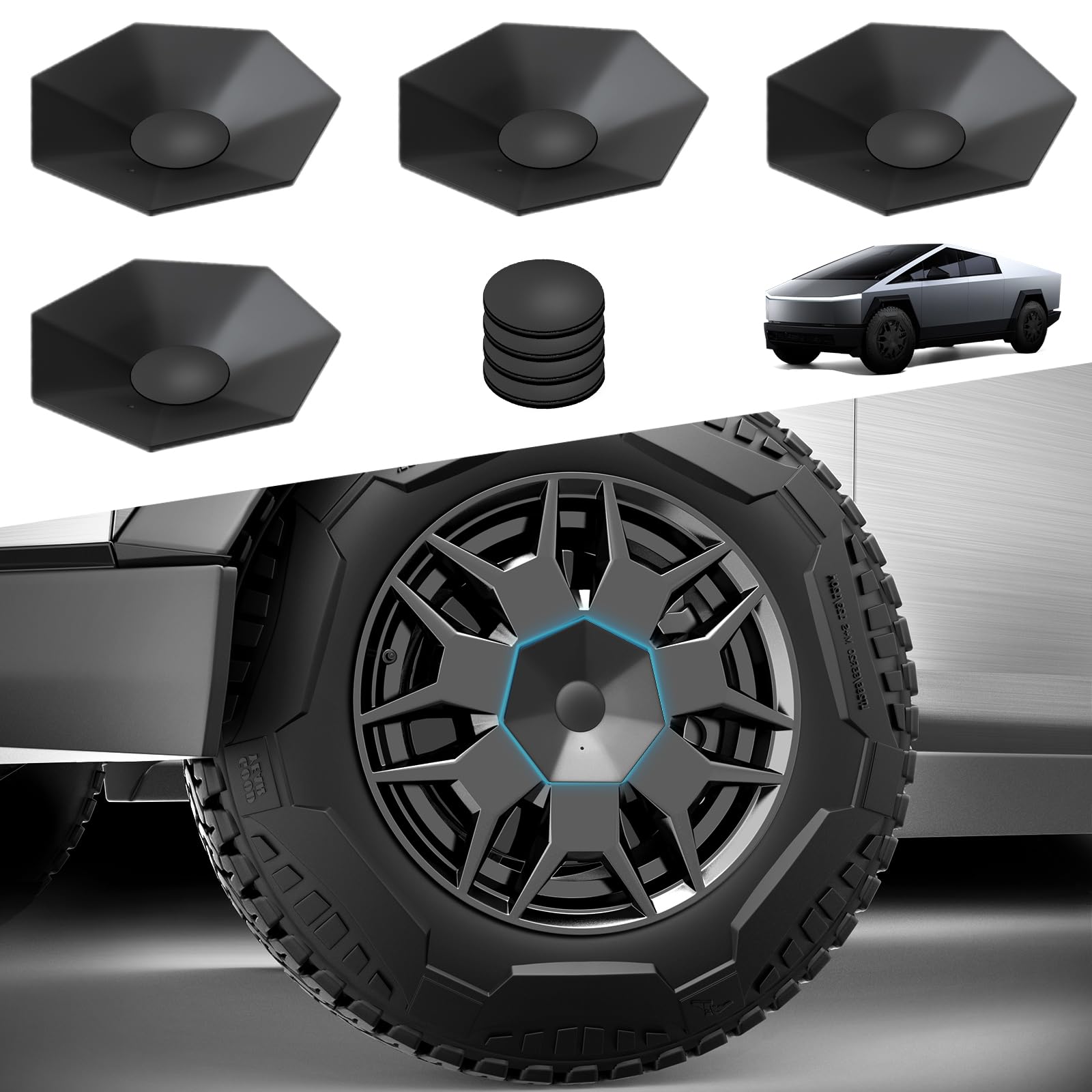 2024 2023 Tesla Cybertruck Wheel Center Caps - 4PC Custom Cyber Truck Accessories | Full Coverage, Rust & Dust Resistant Hub Caps | Easy Installation for Enhanced Style & Protection | Perfect for Off-Roading & Urban Driving