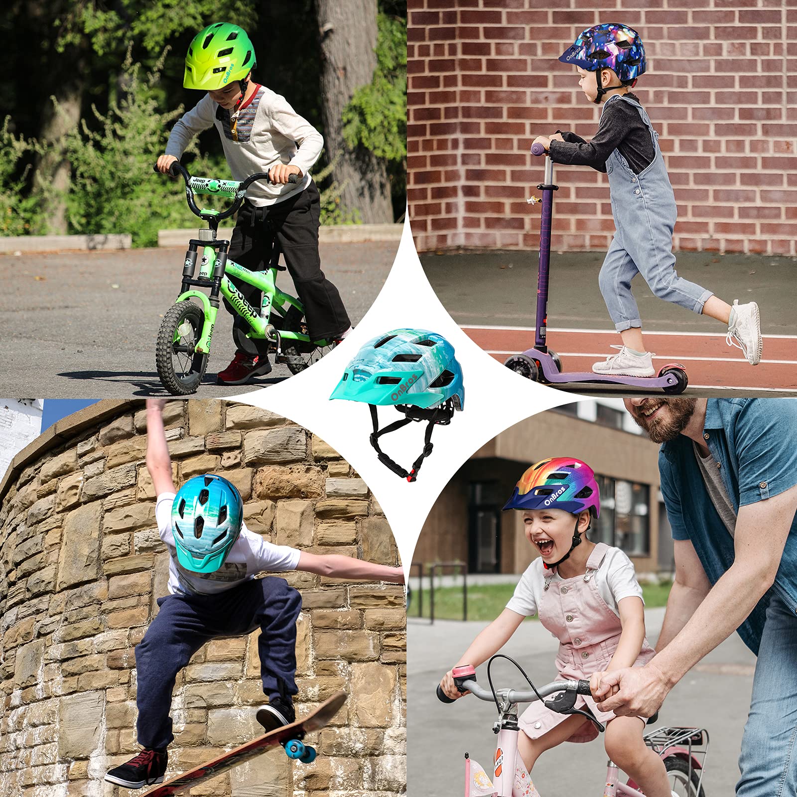 OnBros Kids Bike Helmet for Boys & Girls Ages 5-14 - Adjustable 50-57CM Lightweight Bicycle Helmet with Visor for Cycling, Skateboarding, Scooter & Mountain Biking - Perfect for School Commute & Outdoor Adventures