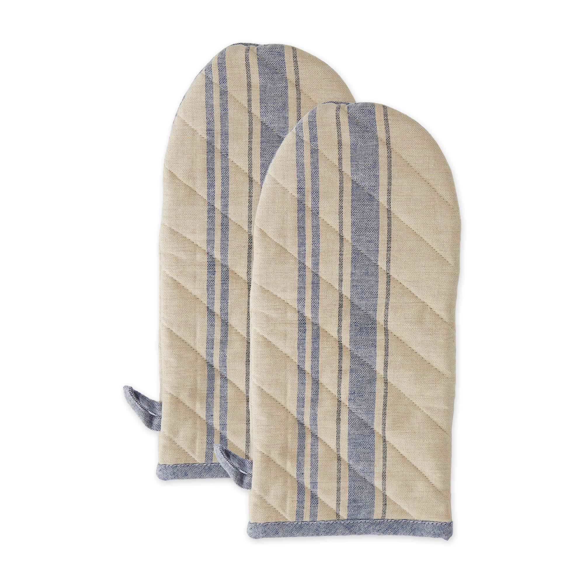 DII French Stripe Oven Mitts Set of 2 - Nautical Blue Kitchen Collection - Heat Resistant Baking Gloves for Cooking, Grilling & Baking - Perfect for Home Kitchen & BBQ Parties