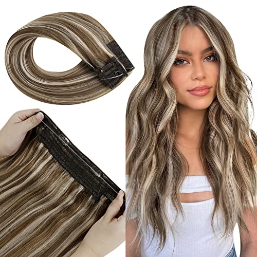 Premium Fish Line Halo Hair Extensions with Invisible Clips - Seamless 100% Human Hair Extensions for Length & Volume - Perfect for Weddings, Parties & Daily Styling