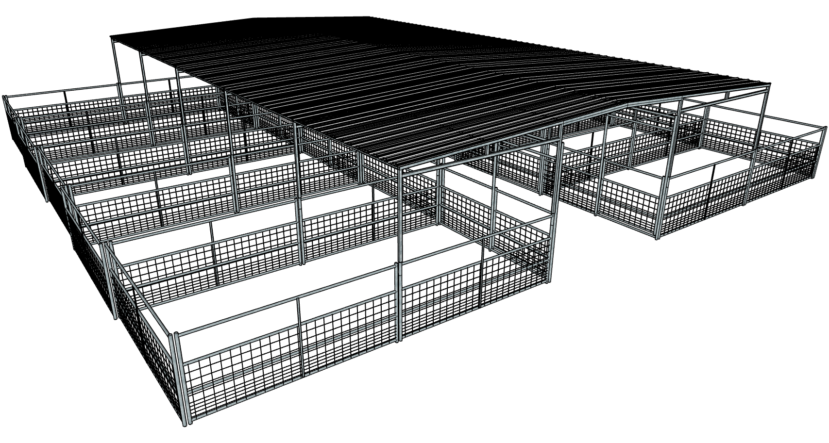 50 Ft x 50 Ft Galvanized 4-Rail Horse Barn Kit with Mesh Panels & 30 Ft Gable Roof - Durable Stable for 10 Horses | Perfect for Equestrian Facilities, Farms & Ranch Use