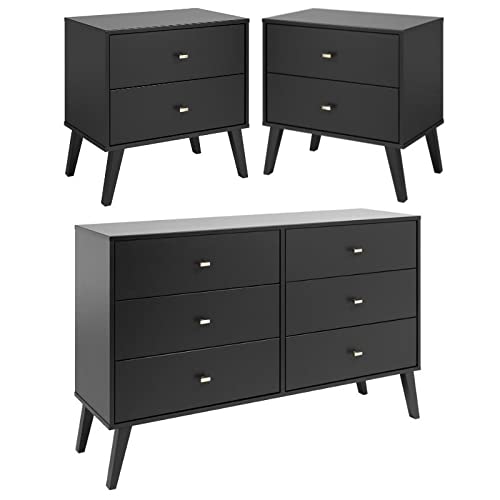 Modern 3-Piece Bedroom Set - 2 Drawer Nightstand & Double Dresser | Home Square Furniture for Master Bedroom & Guest Room Decor