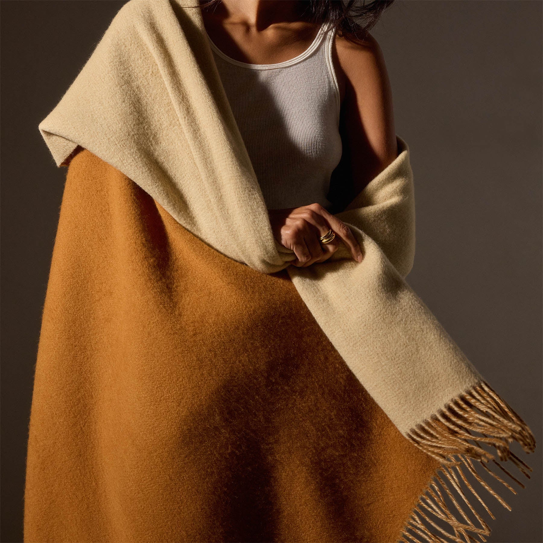 Luxury Double Sided Woven Cashmere Blanket - Rust & Ivory - Soft Warm Throw for Bed, Couch & Travel - Perfect Gift for Home Decor & Cozy Nights