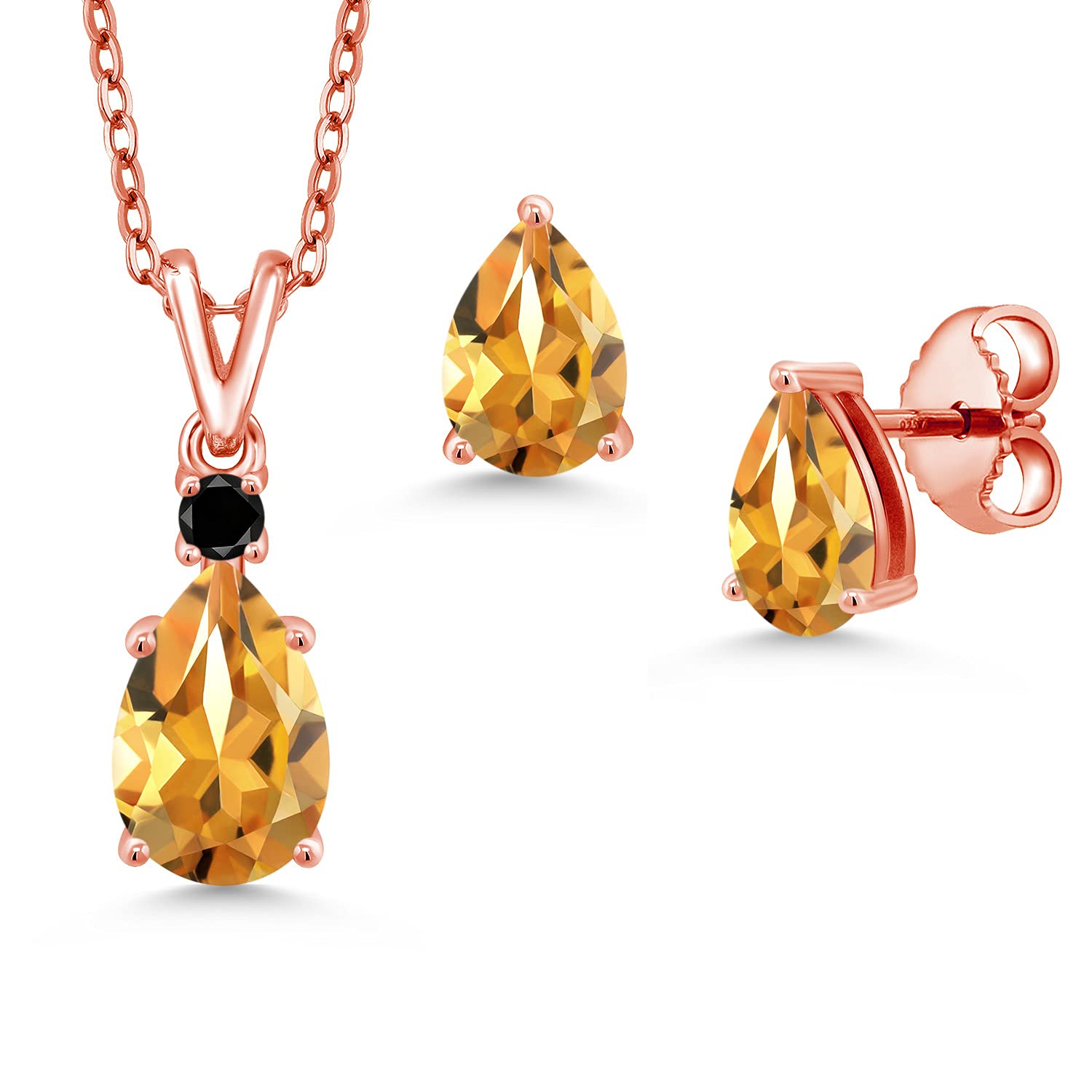 2.81 Ct Natural Yellow Citrine Pendant & Earrings Set in 18K Rose Gold Plated Sterling Silver | Gem Stone King | Elegant Jewelry Gift for Women, Birthday, Anniversary & Special Occasions