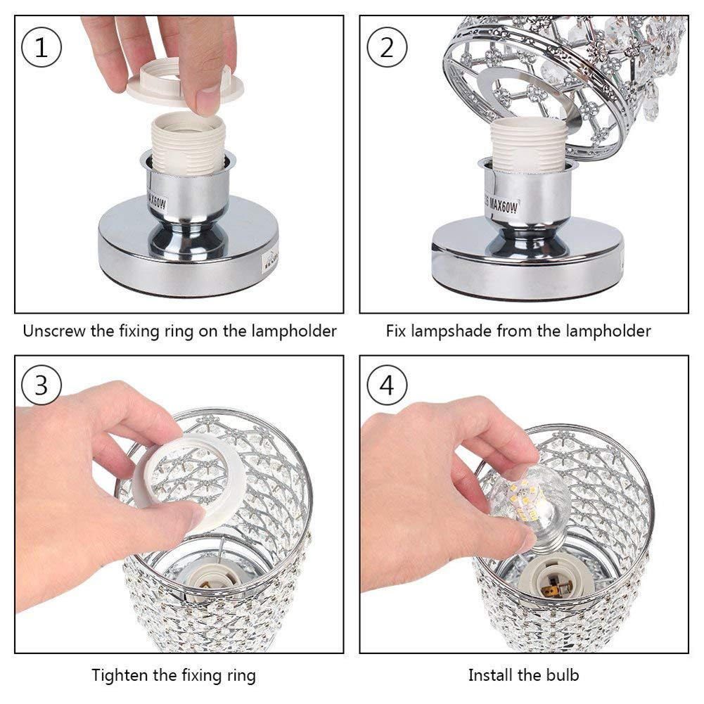 Modern Crystal Cylindrical Table Lamp - E27 Bedside Desk Light with Power Switch, Silver Finish | Perfect for Bedroom, Living Room & Office Decor Lighting